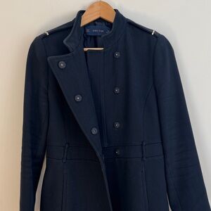 Zara Basic Military Coat | Women's Medium | Cotton Blend | Epaulette | Mid-Thigh